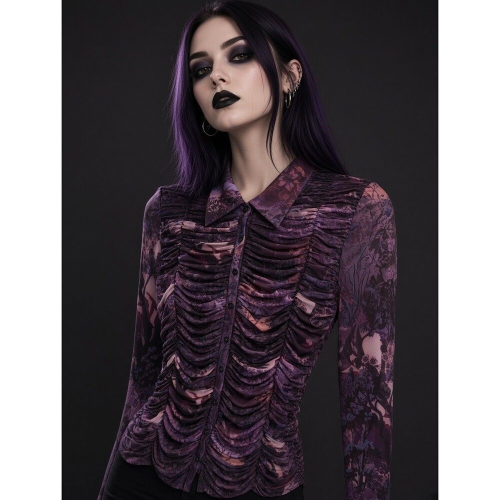 Anthropologie Pilcro Mesh Blouse Floral Button Down Womens S Purple Whimsigoth